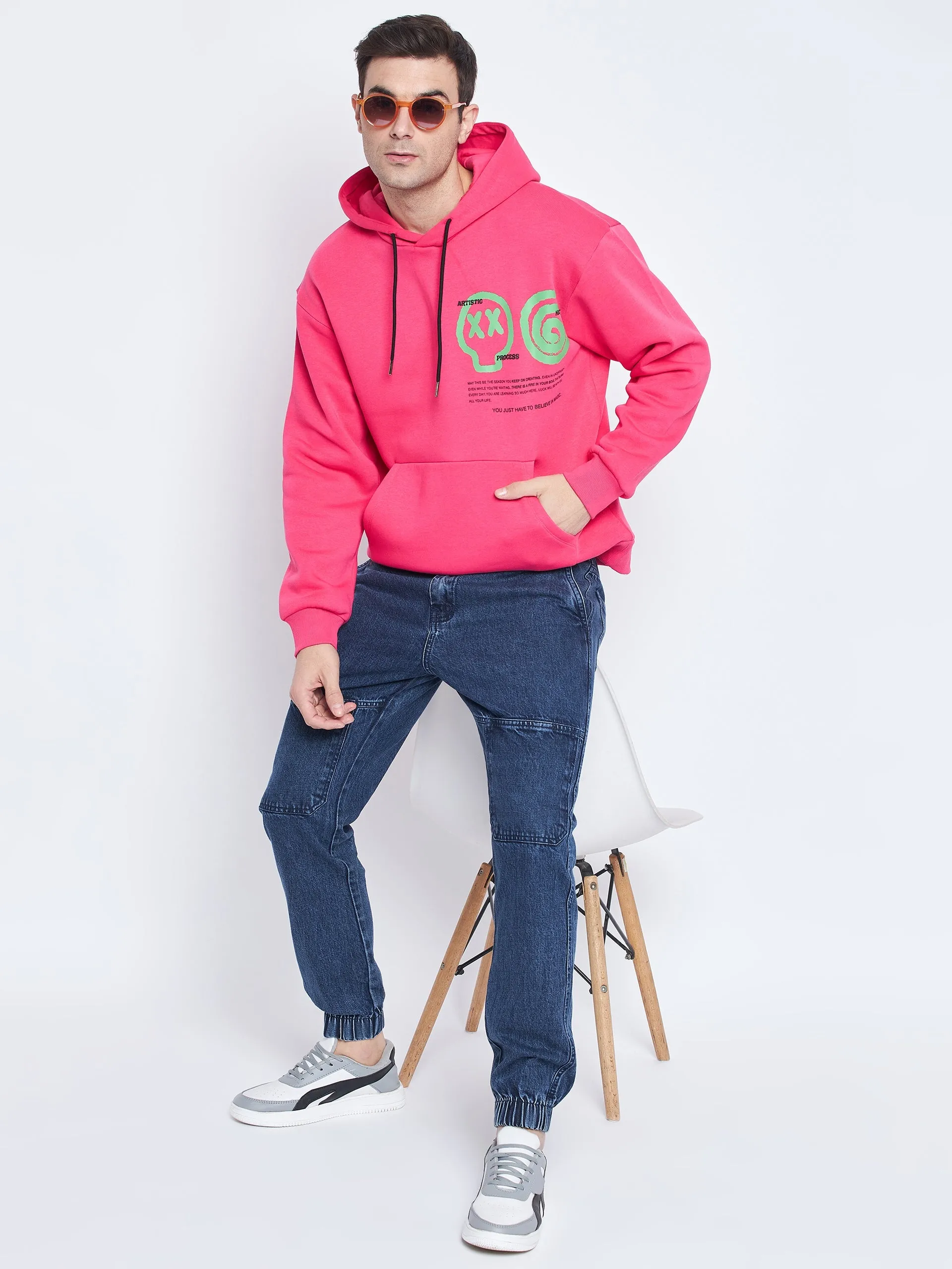 Camla Barcelona Graphic Print Hot Pink Hooded Sweatshirt