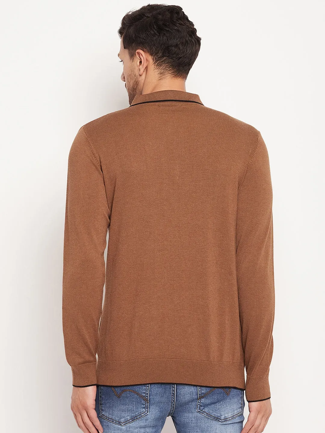 Camla Barcelona Solid Textured Brown T-Shirt For Men