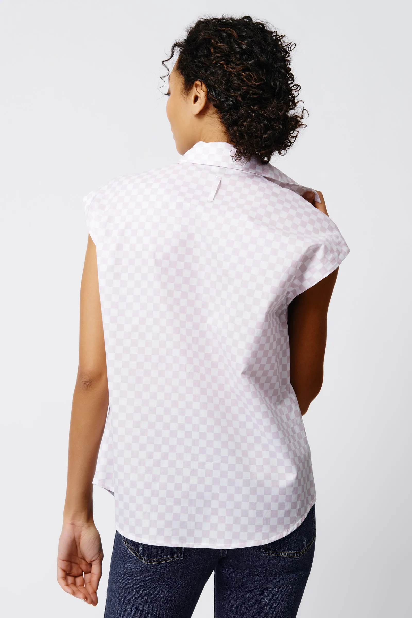 Cap Sleeve Shirt -  Lavender Checkerboard
