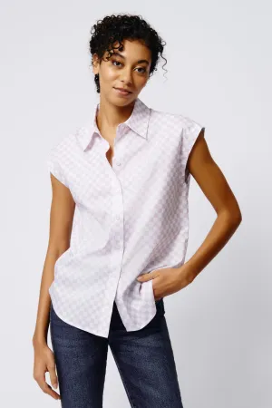 Cap Sleeve Shirt -  Lavender Checkerboard