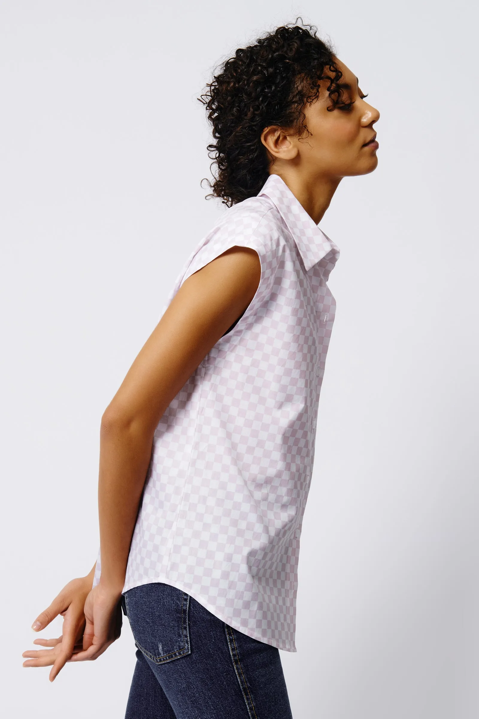 Cap Sleeve Shirt -  Lavender Checkerboard