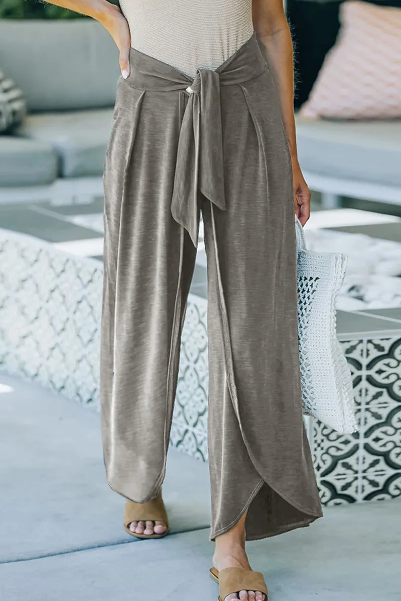 Casual Frenulum Loose Wide Leg Solid Color Bottoms(5 Colors)
