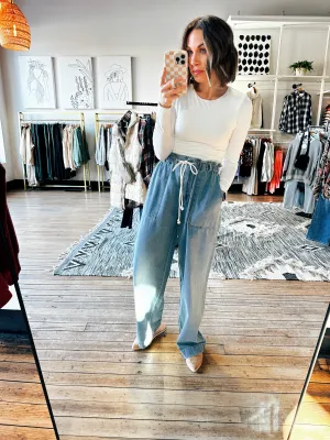 Casual Luxe Drawstring Denim Pants