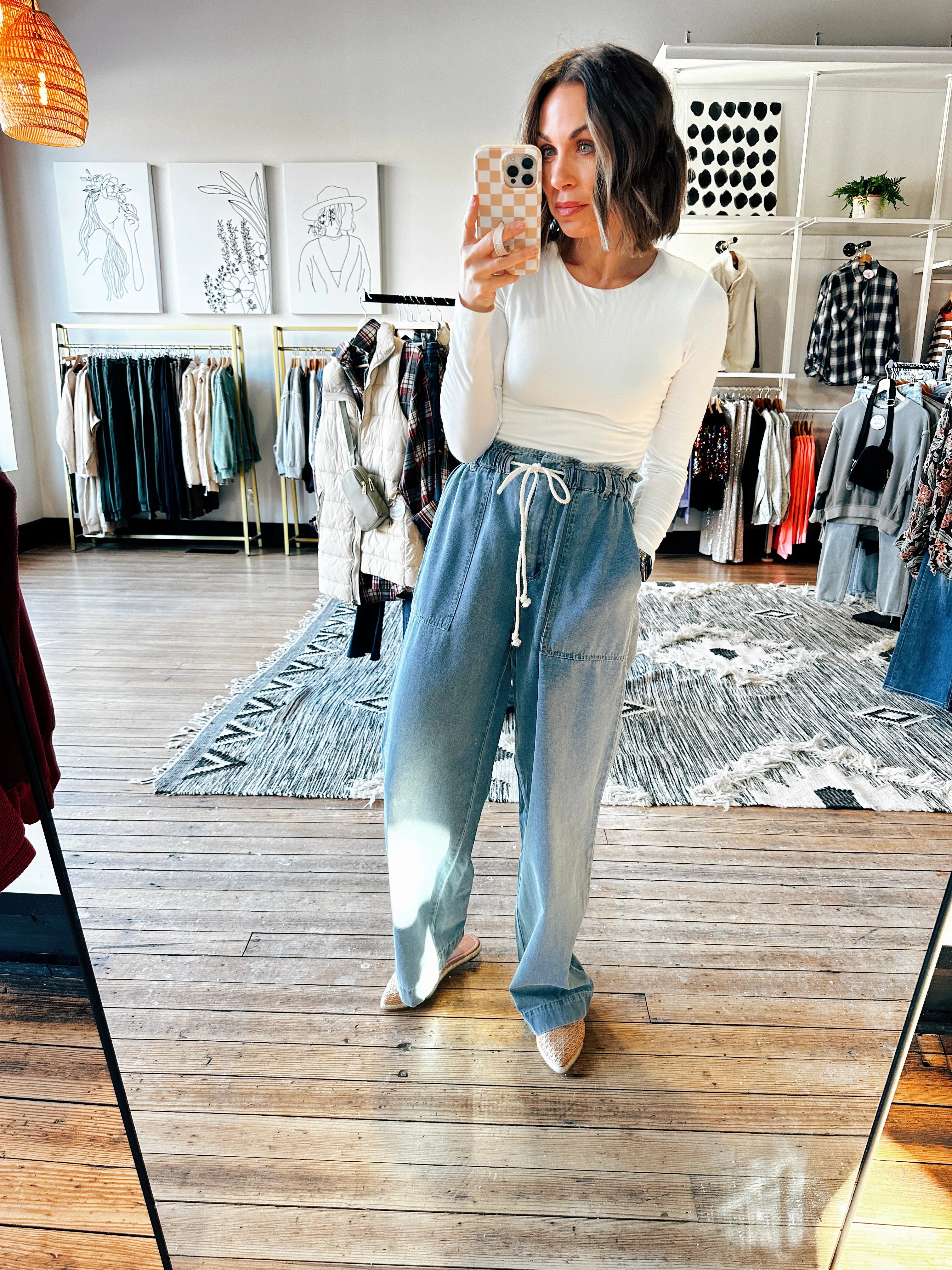 Casual Luxe Drawstring Denim Pants