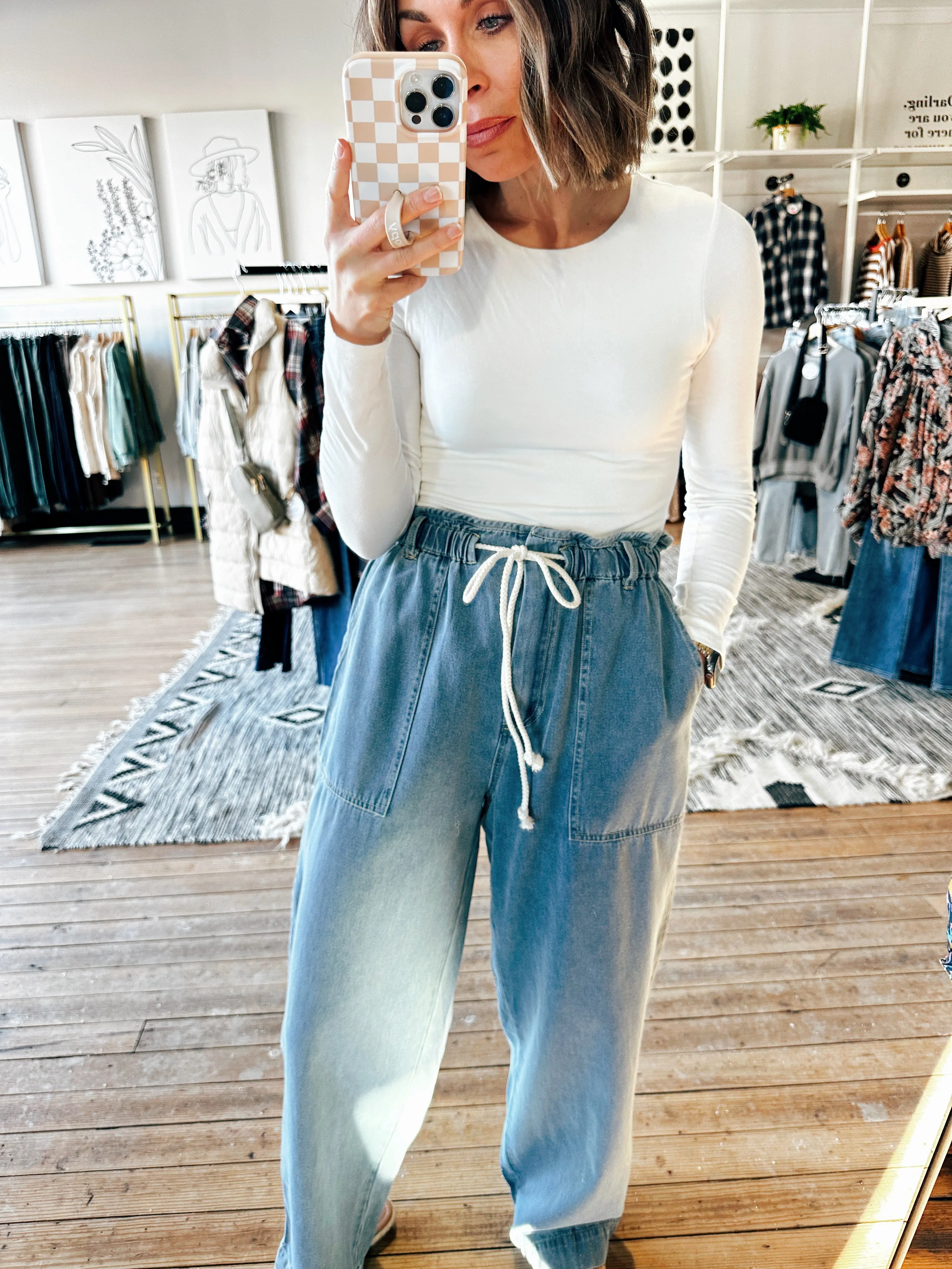 Casual Luxe Drawstring Denim Pants