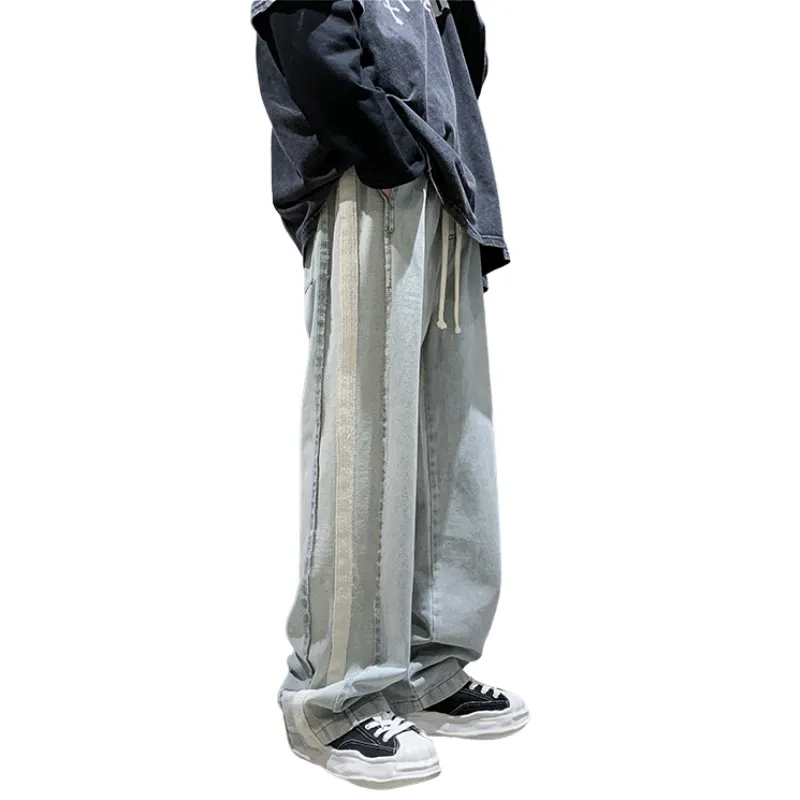 Casual Side Striped Webbing Jeans