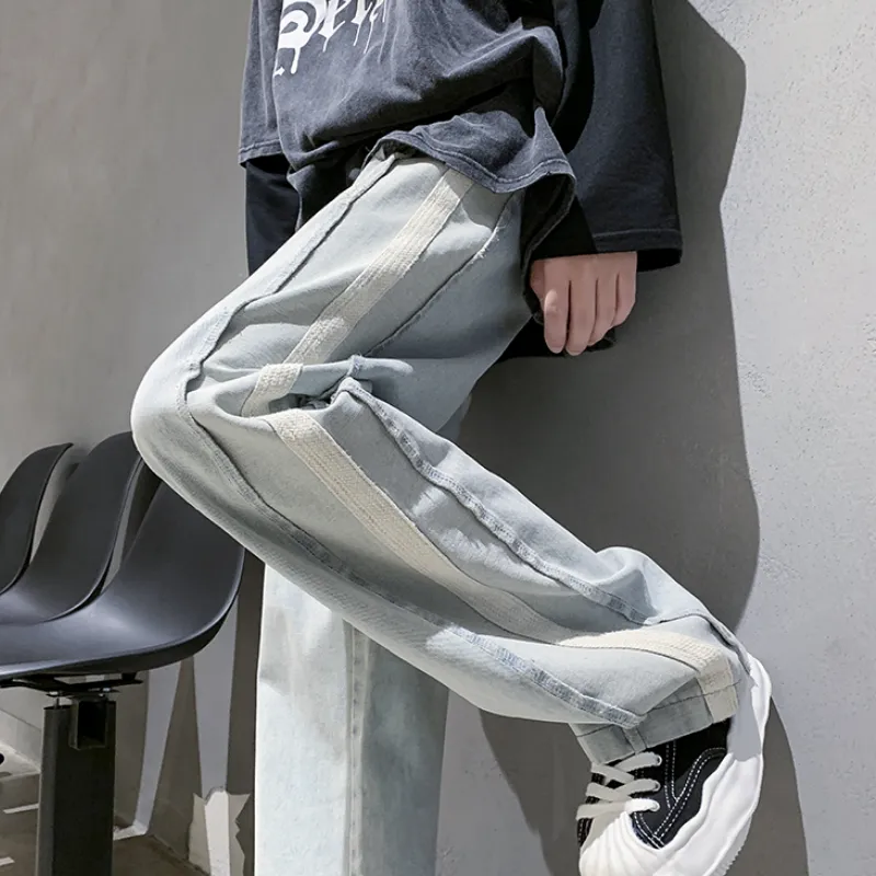 Casual Side Striped Webbing Jeans