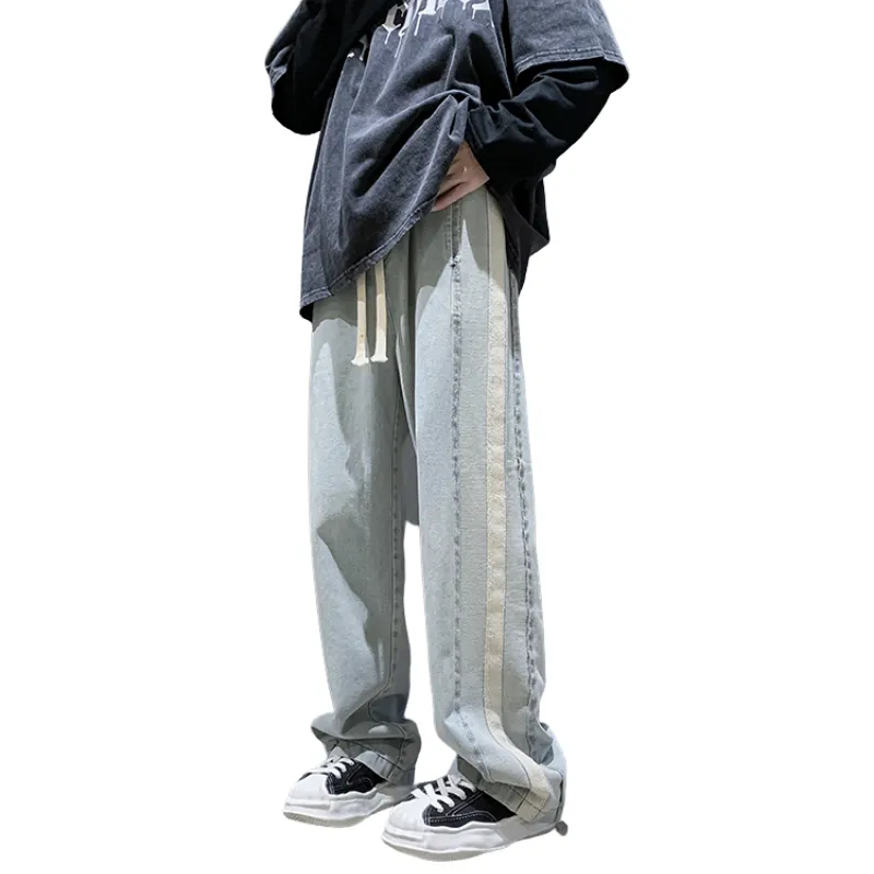 Casual Side Striped Webbing Jeans