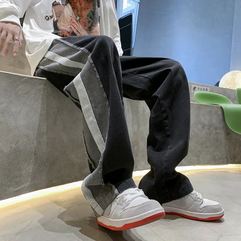 Casual Side Striped Webbing Jeans