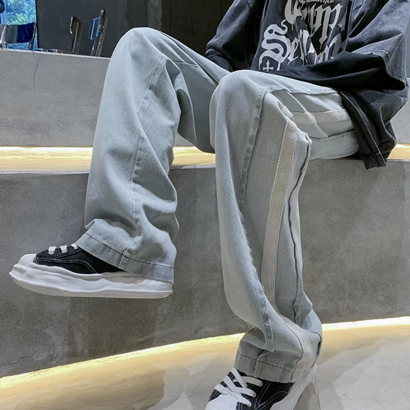 Casual Side Striped Webbing Jeans