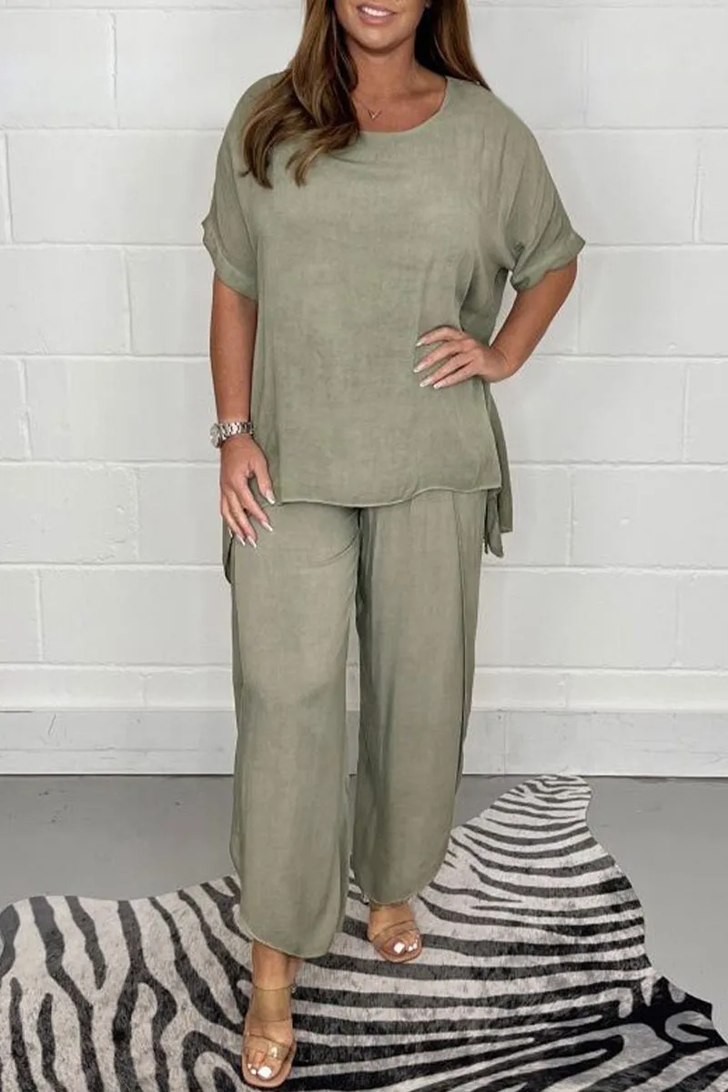 Casual Solid Fold Loose High Waist Wide Leg Solid Color Bottoms(9 Colors)