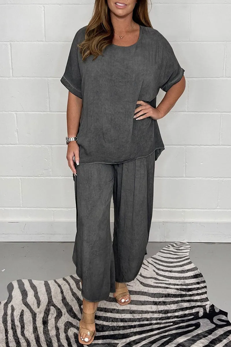 Casual Solid Fold Loose High Waist Wide Leg Solid Color Bottoms(9 Colors)