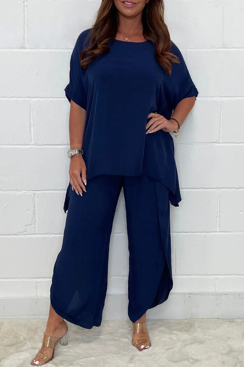 Casual Solid Fold Loose High Waist Wide Leg Solid Color Bottoms(9 Colors)