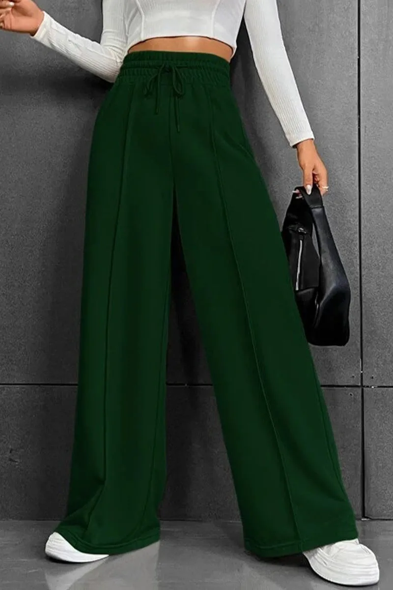 Casual Solid Frenulum Loose High Waist Wide Leg Solid Color Bottoms(6 Colors)