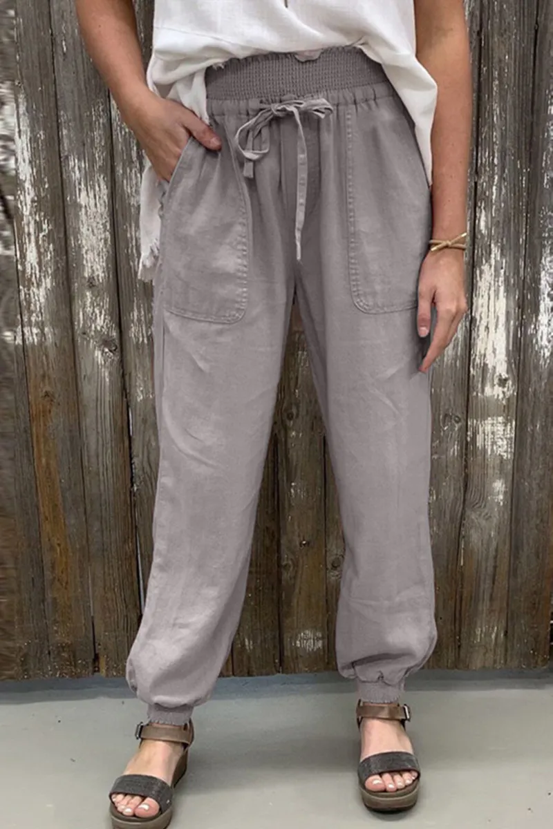 Casual Solid Patchwork Pocket Loose Harlan Solid Color Bottoms