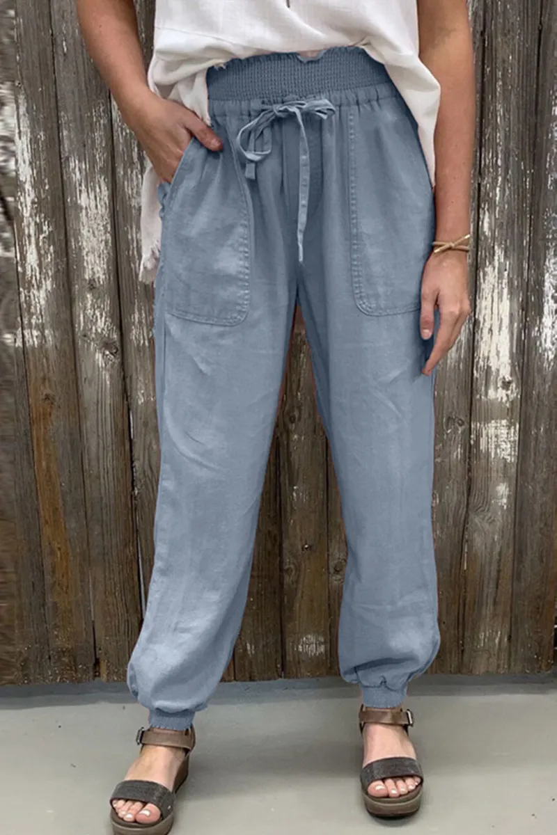 Casual Solid Patchwork Pocket Loose Harlan Solid Color Bottoms