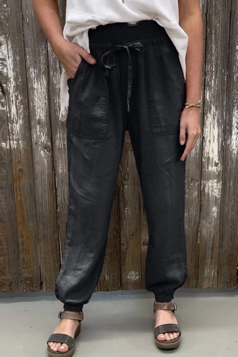 Casual Solid Patchwork Pocket Loose Harlan Solid Color Bottoms