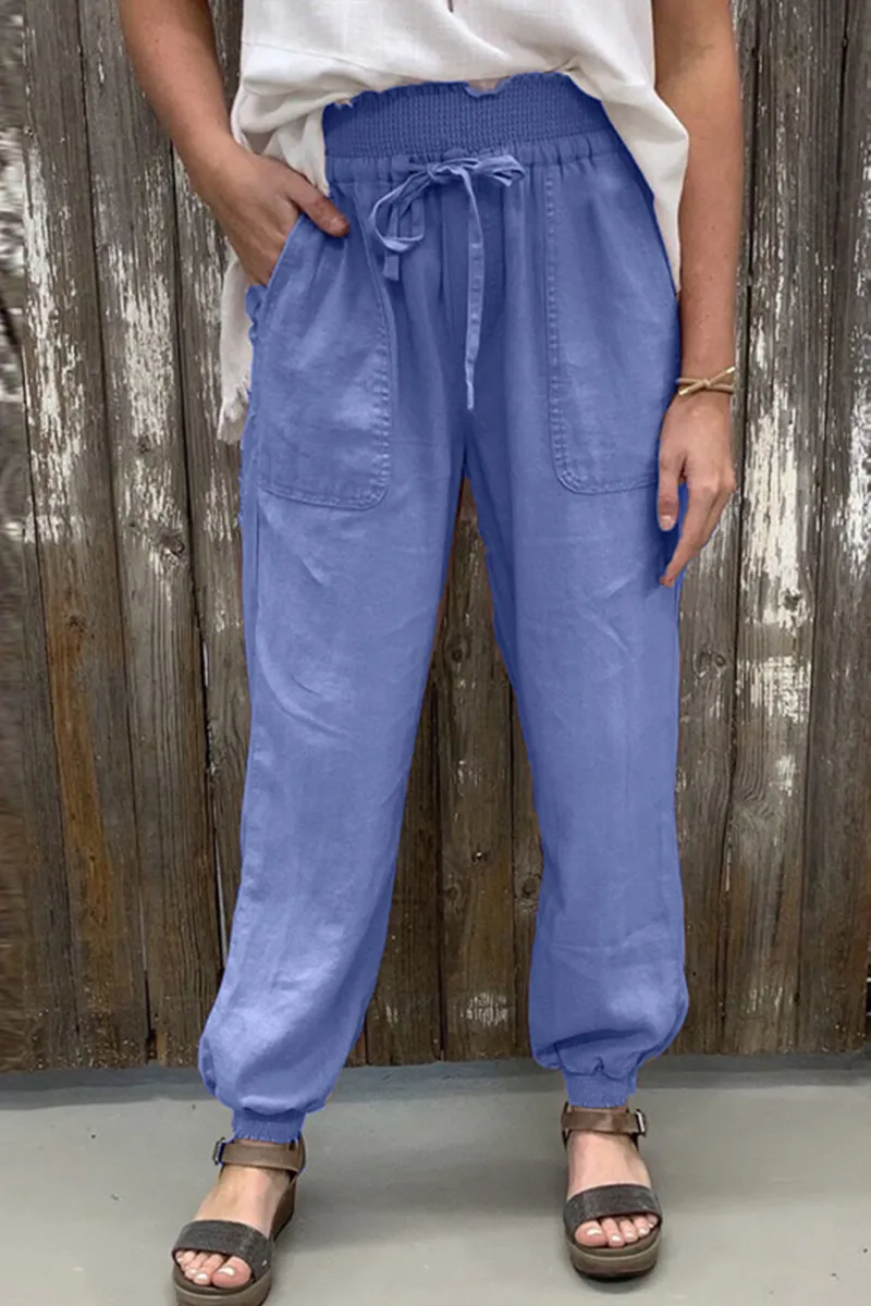 Casual Solid Patchwork Pocket Loose Harlan Solid Color Bottoms
