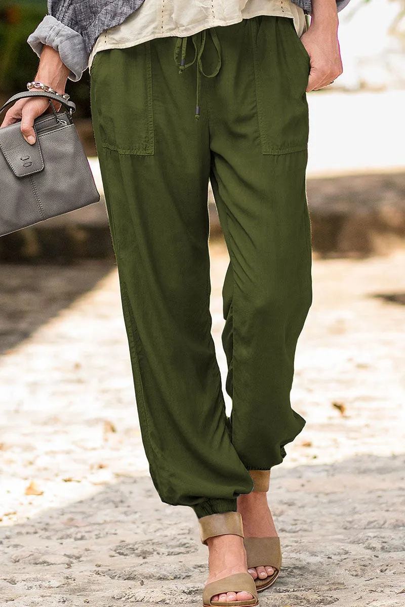 Casual Solid Pocket Straight High Waist Pencil Bottoms