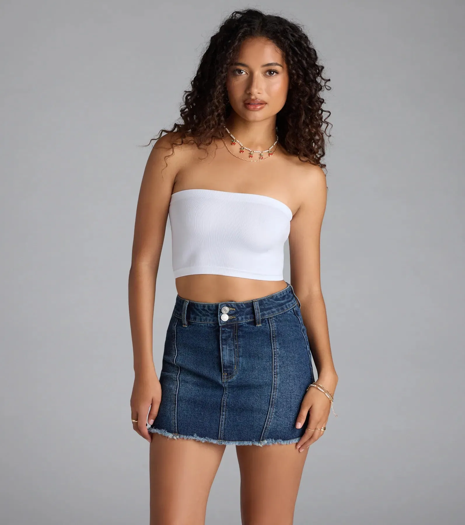 Casual Staple Ribbed Knit Bandeau Top