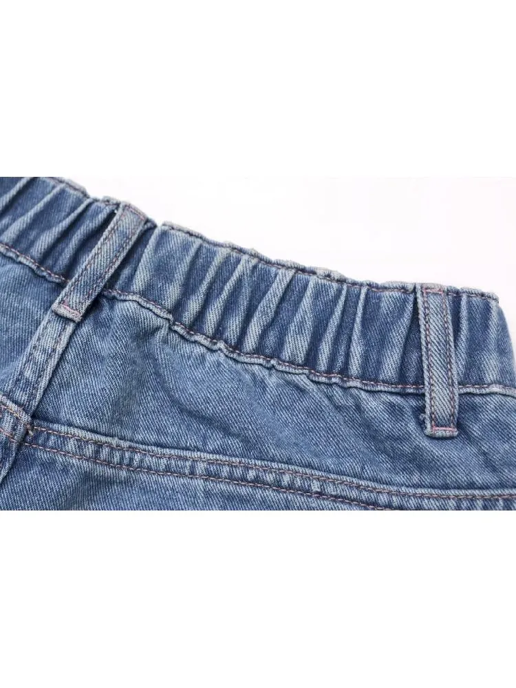 cat embroidered casual jeans
