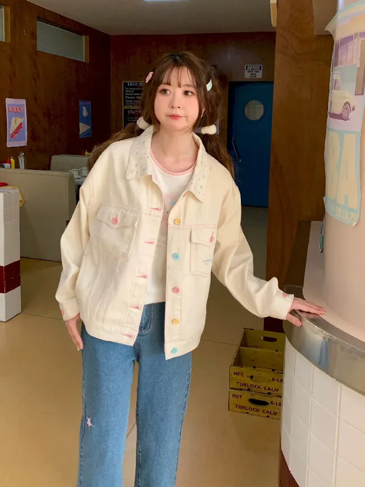 cat embroidered casual jeans