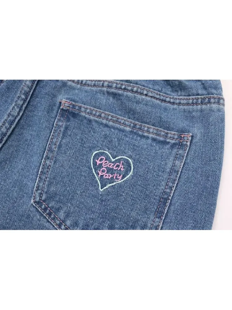 cat embroidered casual jeans