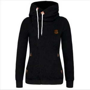 Celino Women's Black Long Sleeve Round Collar Hoodie T-Shirt Sweater