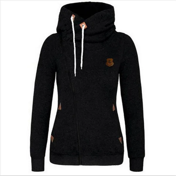 Celino Women's Black Long Sleeve Round Collar Hoodie T-Shirt Sweater