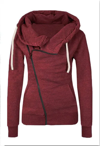 Celino Women's Burgandy Hoodie Side Zipper Sweat-Shirt Turn-Down Collar Coat Sweater