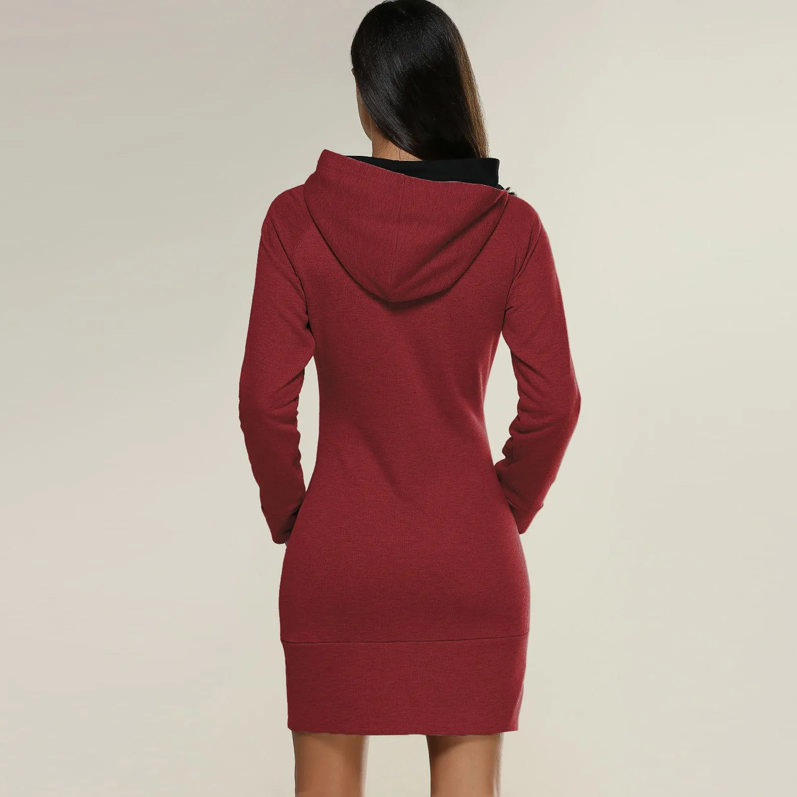 Celino Women's Burgundy Long Sleeve Round Collar Hoodie T-Shirt Sweater