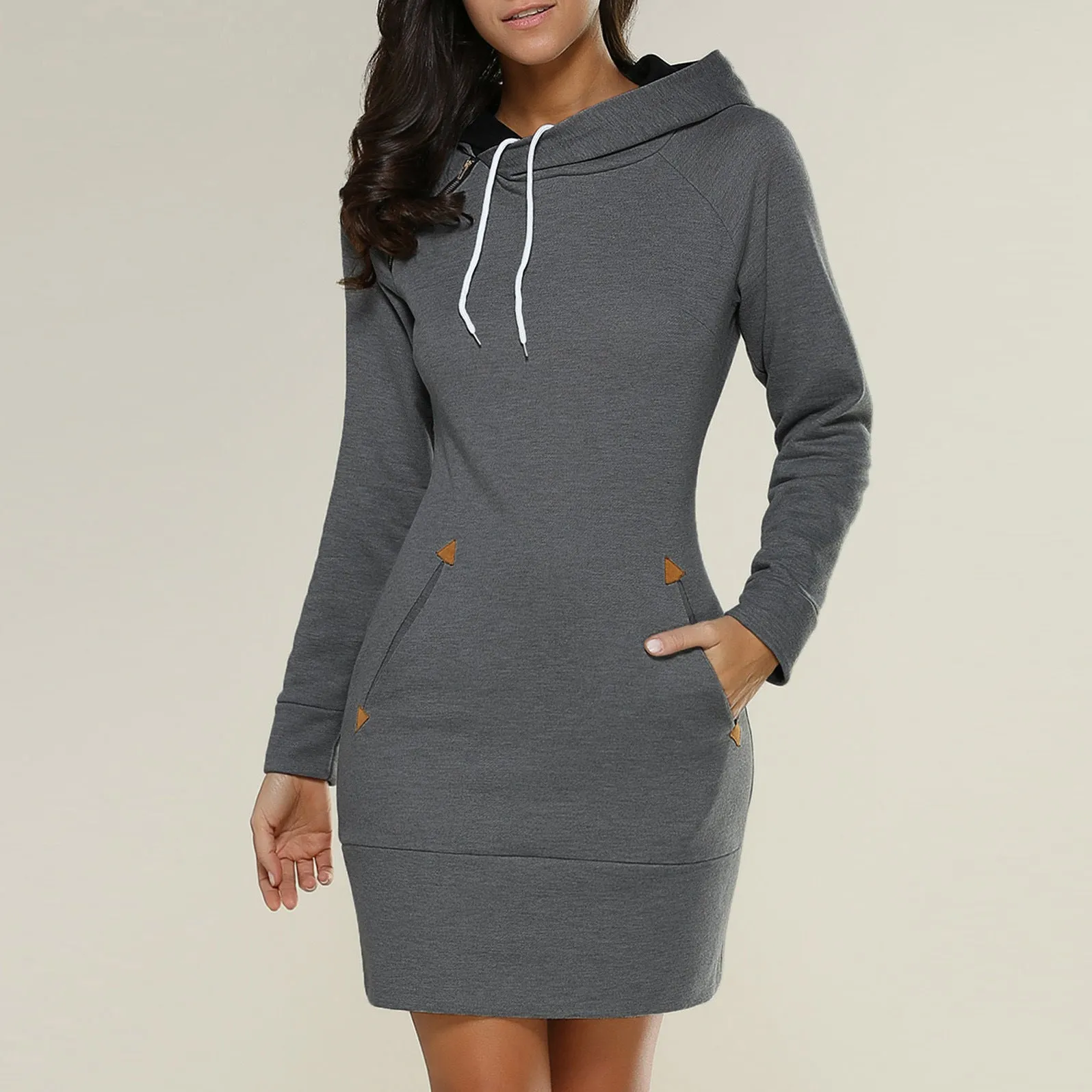 Celino Women's Gray Long Sleeve Round Collar Hoodie T-Shirt Sweater