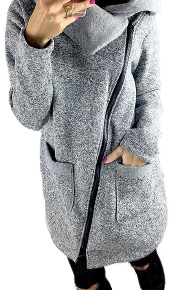 Celino Women's Gray Long Sleeve Round Collar Hoodie T-Shirt Sweater