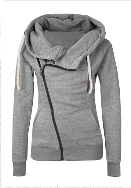 Celino Women's Grey Hoodie Side Zipper Sweat-Shirt Turn-Down Collar Coat Sweater