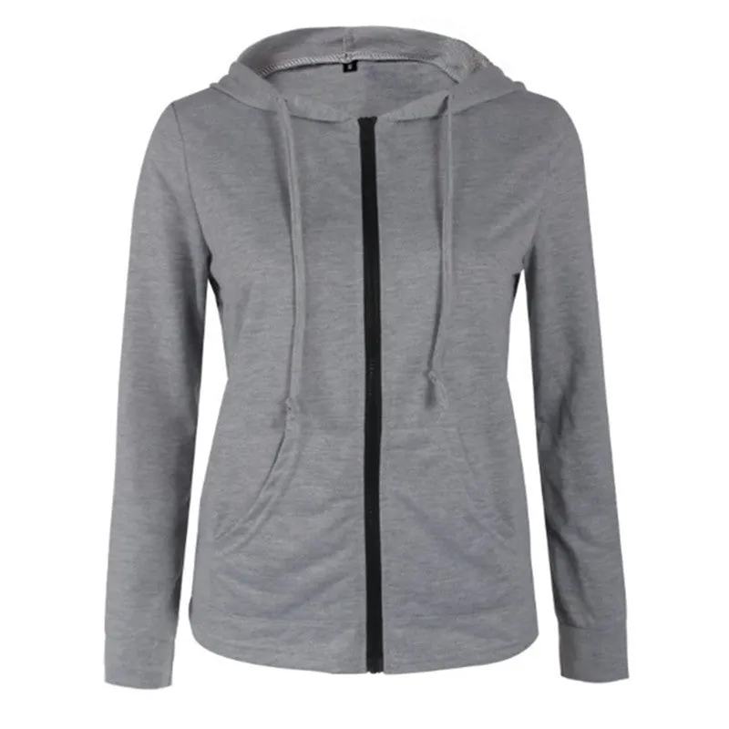 Celino Women's Grey Long Sleeve Hoodies Zipper Sweat-Shirt Sweater