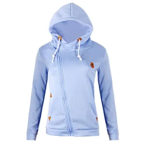 Celino Women's Sky Blue Long Sleeve Round Collar Hoodie T-Shirt Sweater