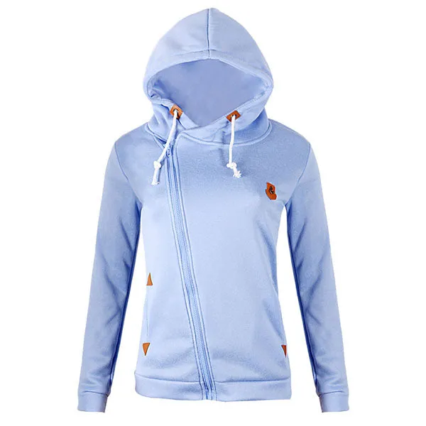 Celino Women's Sky Blue Long Sleeve Round Collar Hoodie T-Shirt Sweater
