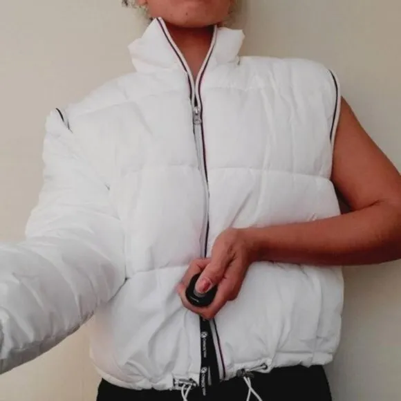 Central Park West White Wesley Convertible Puffer Activewear Outerwear