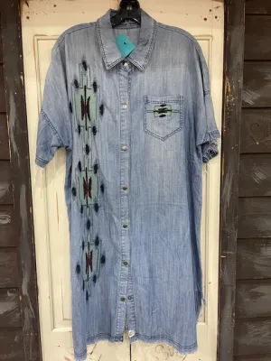CF33-16 CHAMBRAY DRESS W/AZTEC -LRG