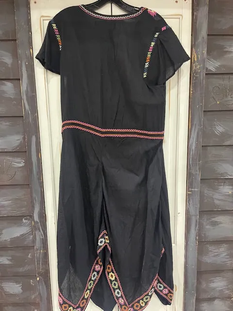 CF33-8 BLK DRESS W/COLORFUL STITCHING-LRG
