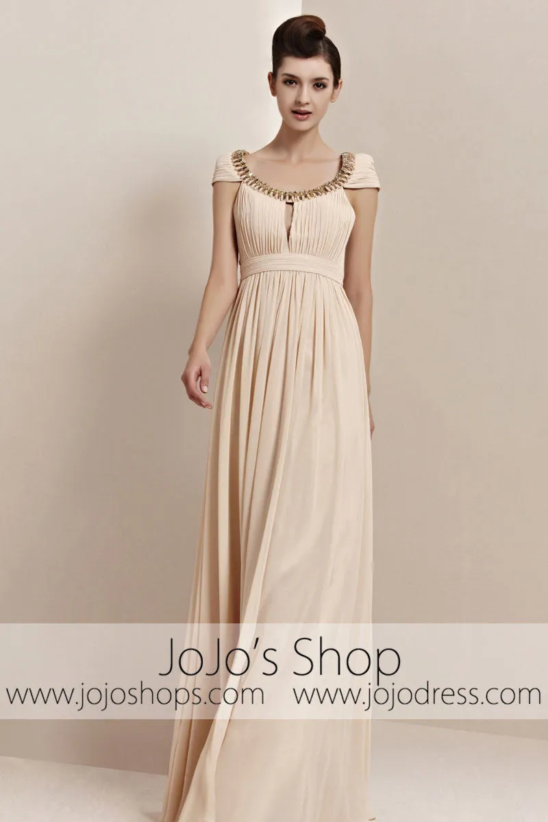 Champagne Regency Cap Sleeves Long Prom Evening Cocktail Dress CX830168