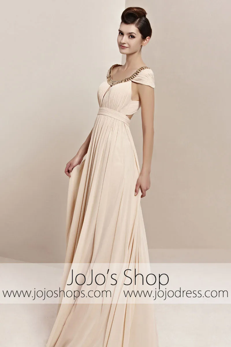 Champagne Regency Cap Sleeves Long Prom Evening Cocktail Dress CX830168