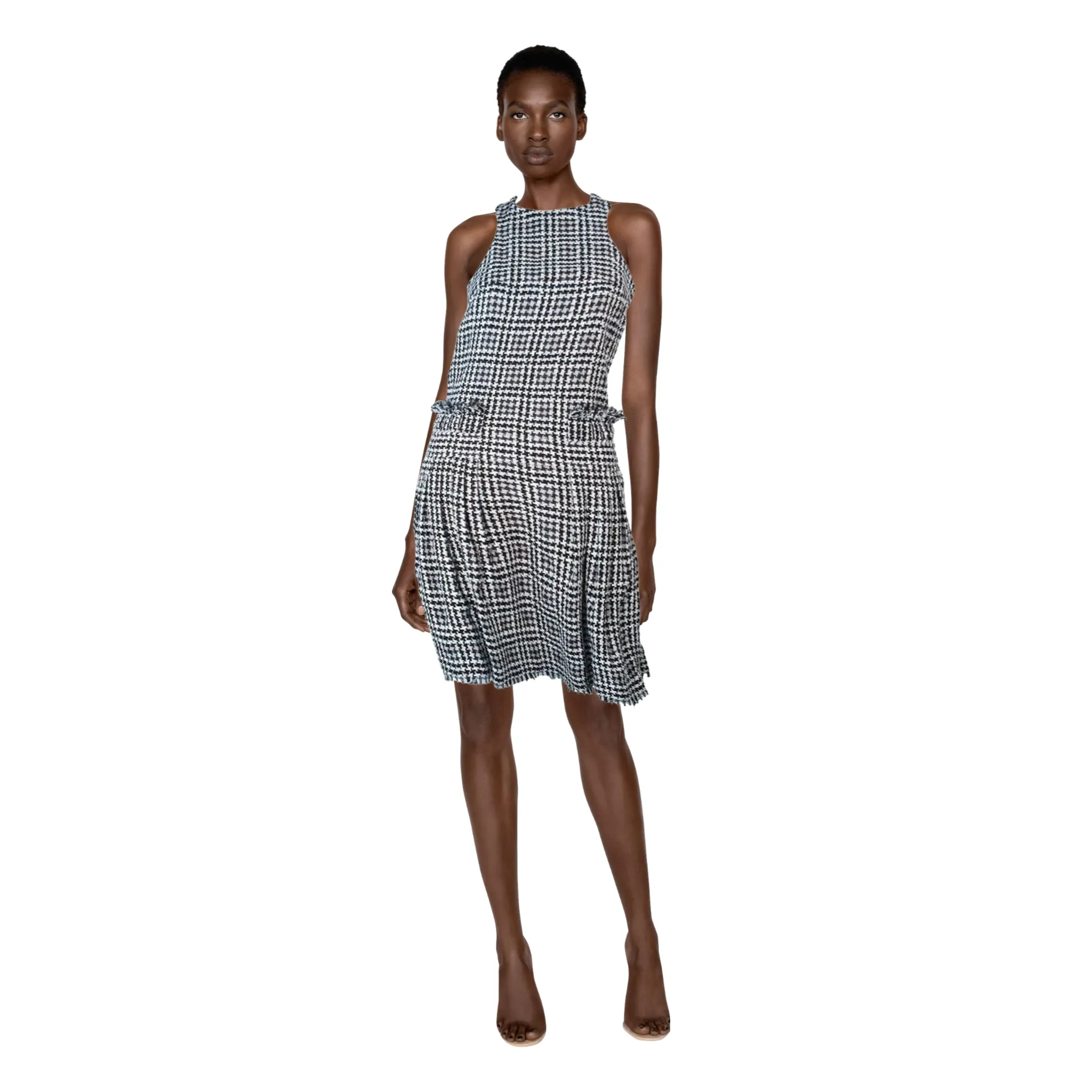 CHANEL Black and White Tweed Criss Cross Back Dress | Size 36