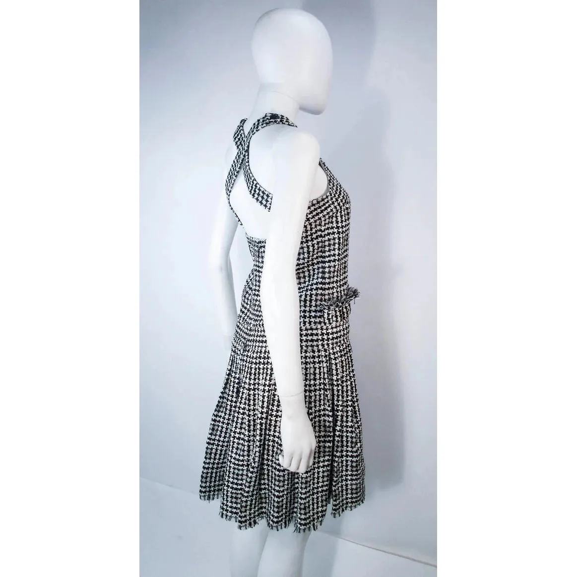 CHANEL Black and White Tweed Criss Cross Back Dress | Size 36
