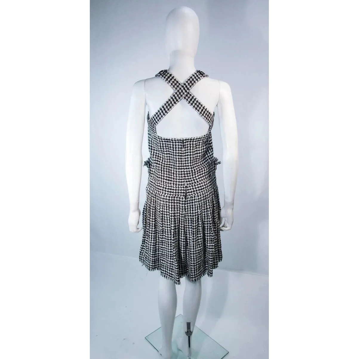 CHANEL Black and White Tweed Criss Cross Back Dress | Size 36