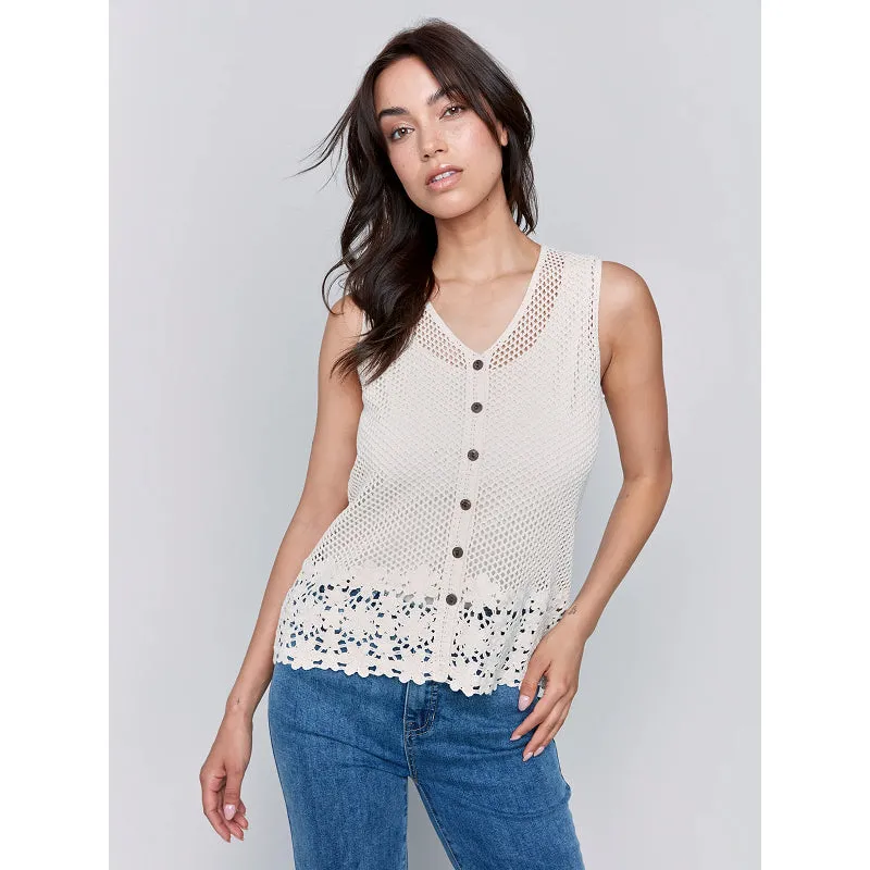 Charlie B Button Front Crochet Vest