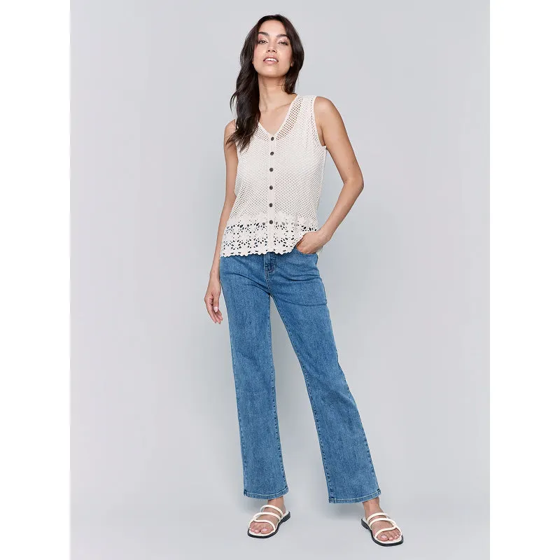 Charlie B Button Front Crochet Vest