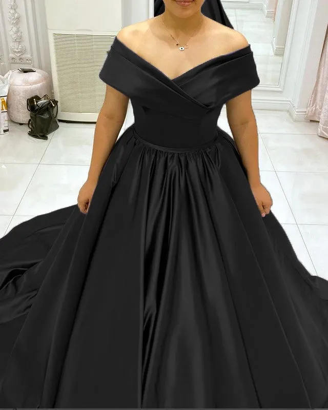 Cheap Ball Gown Satin Off Shoulder Plus Size Prom Evening Dresses