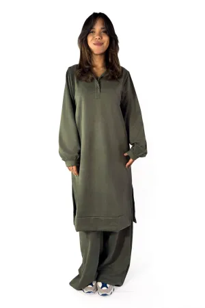 Chic Olive Ribbed Suede Lounge Set