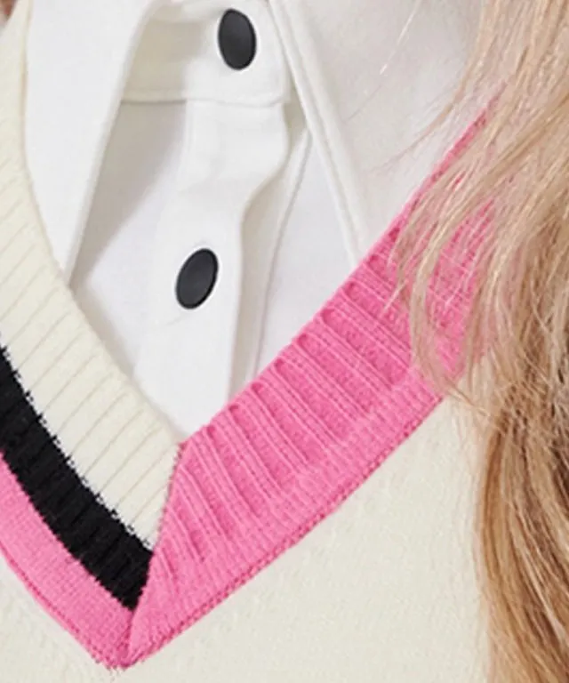 CHUCUCHU Ellie V-Neck Knit Sweater - White